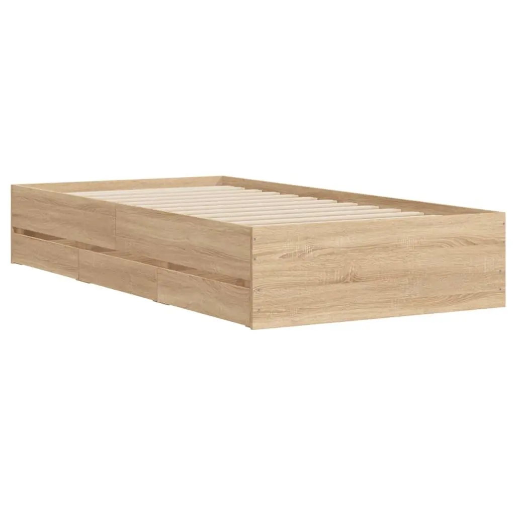 Bed Frame Brown 90x190 cm Storage Drawers Slatted Base