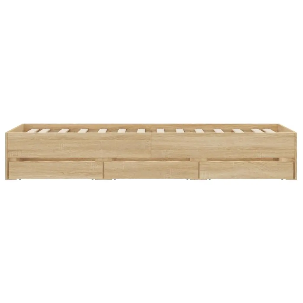 Bed Frame Brown 90x190 cm Storage Drawers Slatted Base