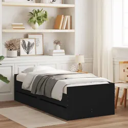 Black Bed Frame with Integrated Storage Drawers