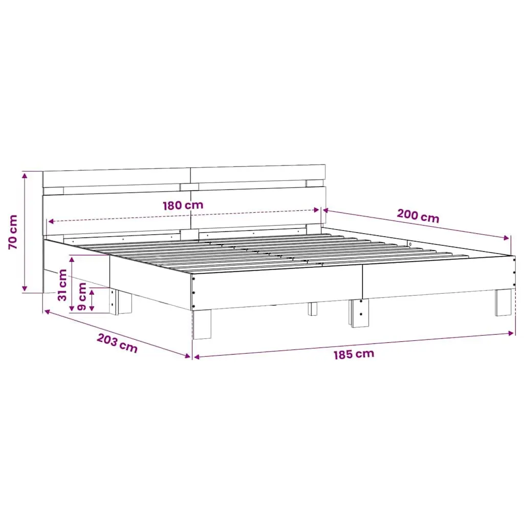 King Bed Frame Brown Sonoma Oak Engineered Wood Durable Construction Plywood Slats