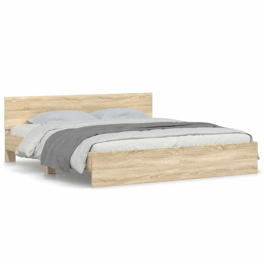 King Bed Frame Brown 183 x 203 cm Engineered Wood Slatted Base