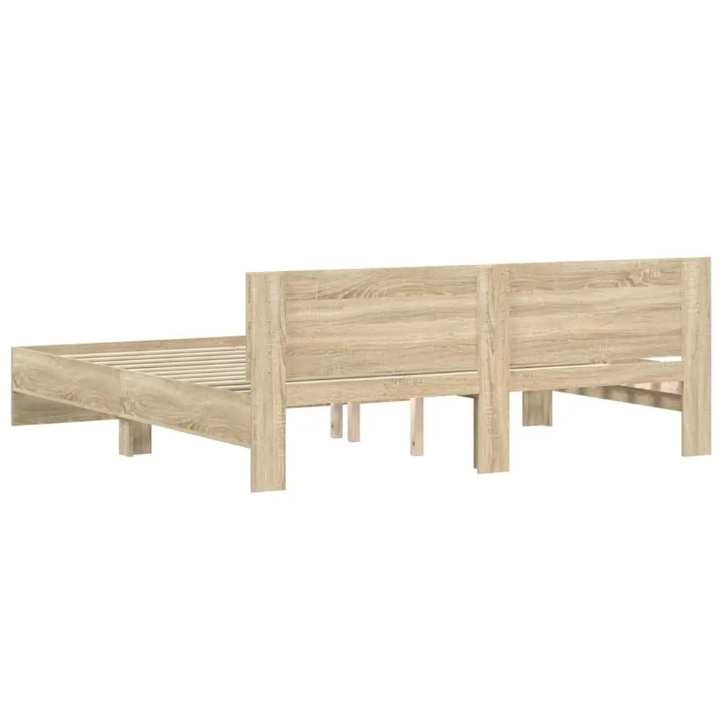 King Bed Frame Brown 183 x 203 cm Engineered Wood Slatted Base