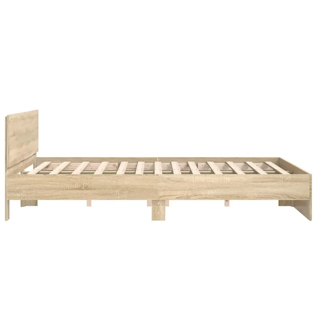 King Bed Frame Brown 183 x 203 cm Engineered Wood Slatted Base