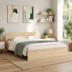 Bed Frame Sonoma Oak 150x200 cm Bedroom Furniture Slatted Base Support