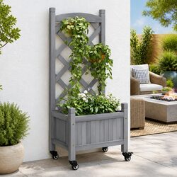 Efficient Wooden Planter with Trellis and Wheels