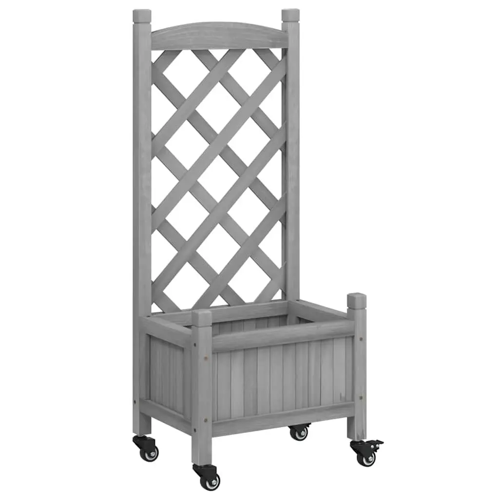 Wooden Planter Grey Outdoor with Trellis Fence Panel and Wheels