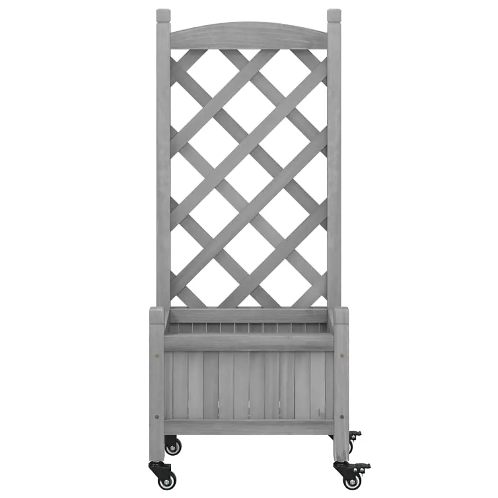 Wooden Planter Grey Outdoor with Trellis Fence Panel and Wheels
