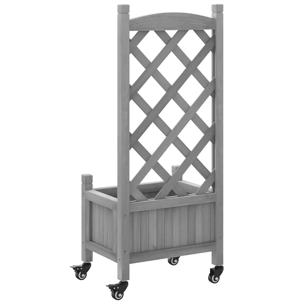 Wooden Planter Grey Outdoor with Trellis Fence Panel and Wheels