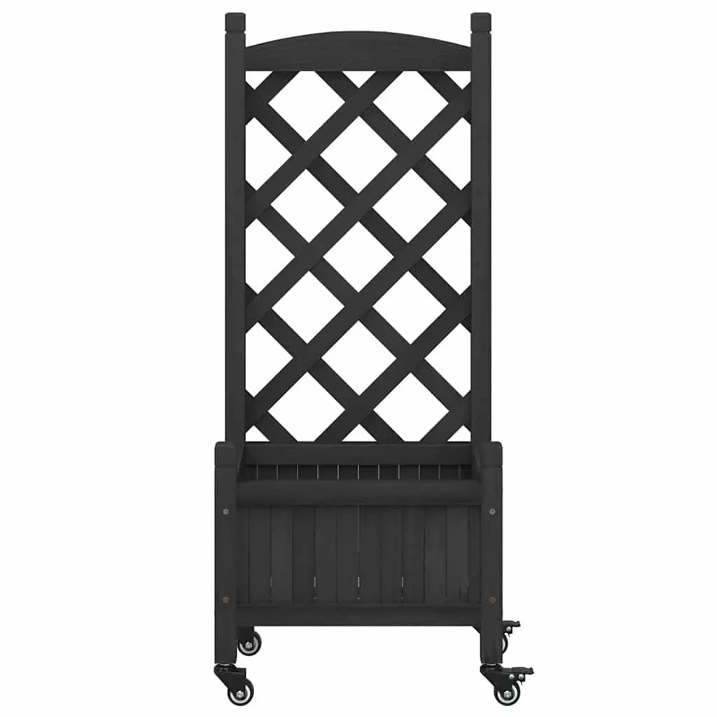 Wooden Planter Black with Trellis and Wheels for Climbing Plants