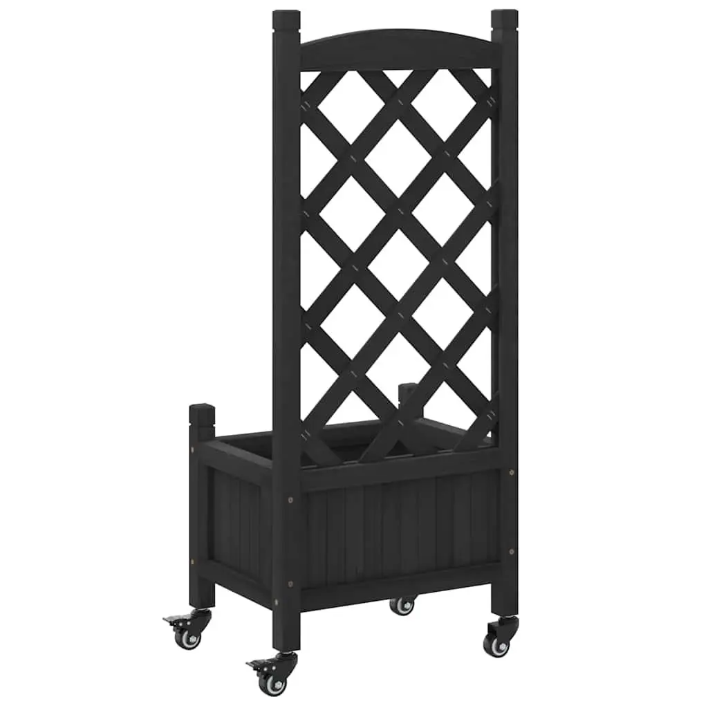 Wooden Planter Black with Trellis and Wheels for Climbing Plants