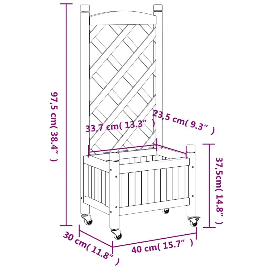 Wooden Planter Black with Trellis and Wheels for Climbing Plants
