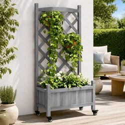 Wooden Planter with Trellis: Compact and Functional