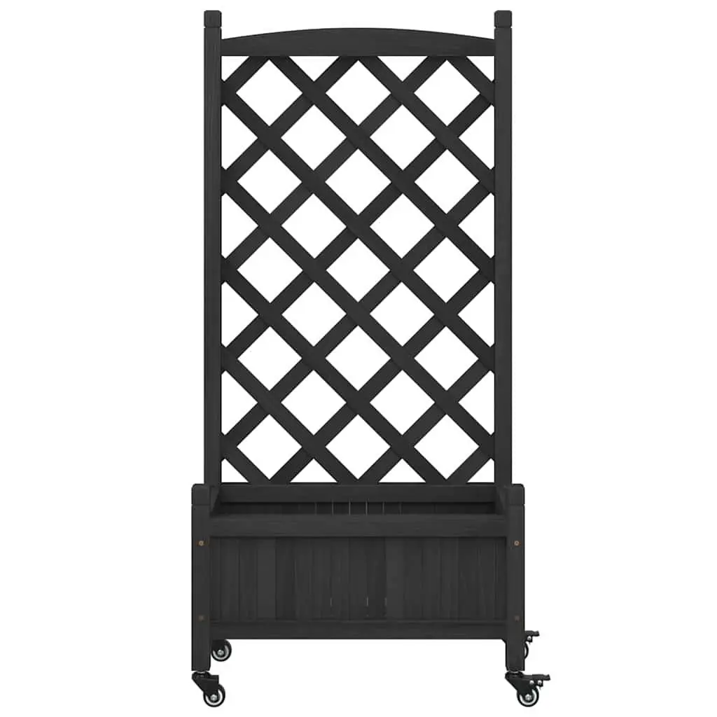 Wooden Planter Black with Trellis and Wheels for Climbing Plants