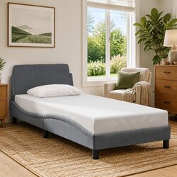 Your Friendly Grey Velvet Bed Frame with Headboard 90x190 cm