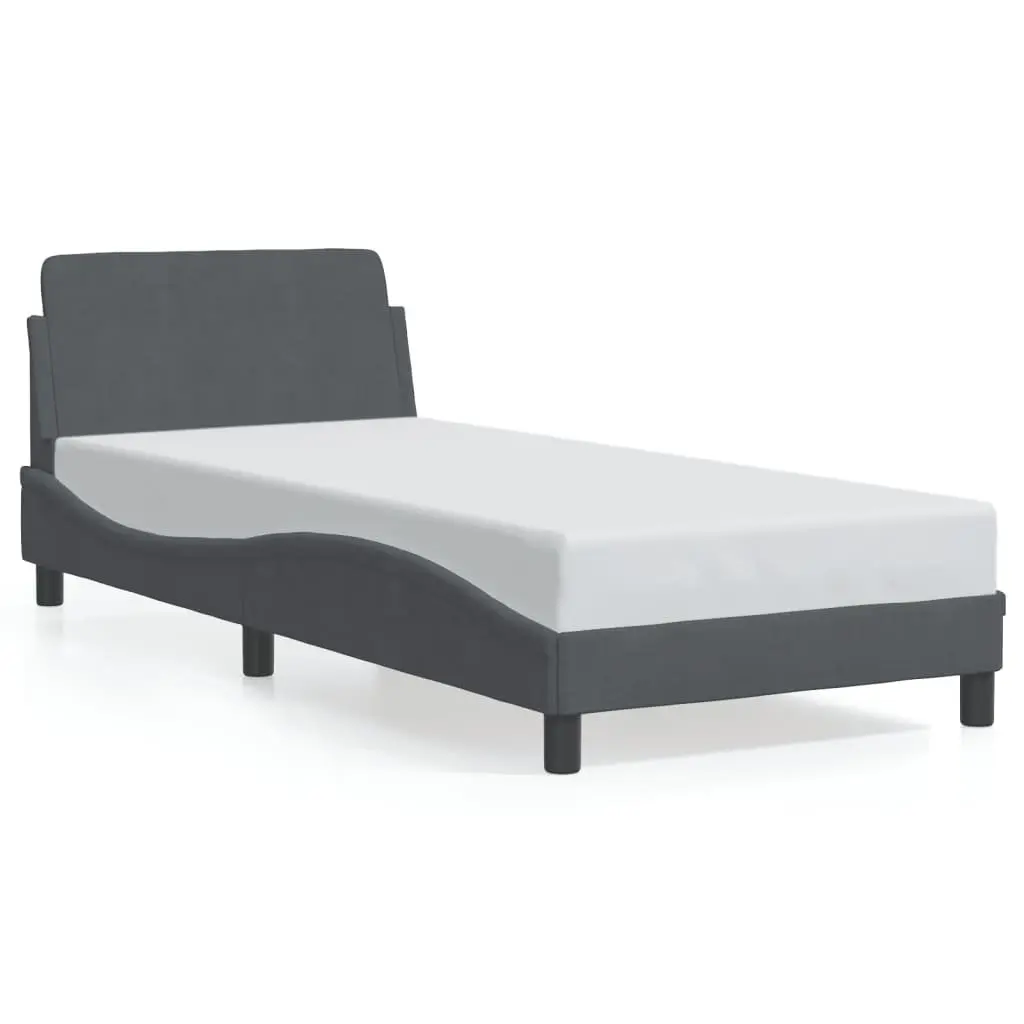 Bed Frame Grey Velvet 90x190 cm Headboard Slatted Base