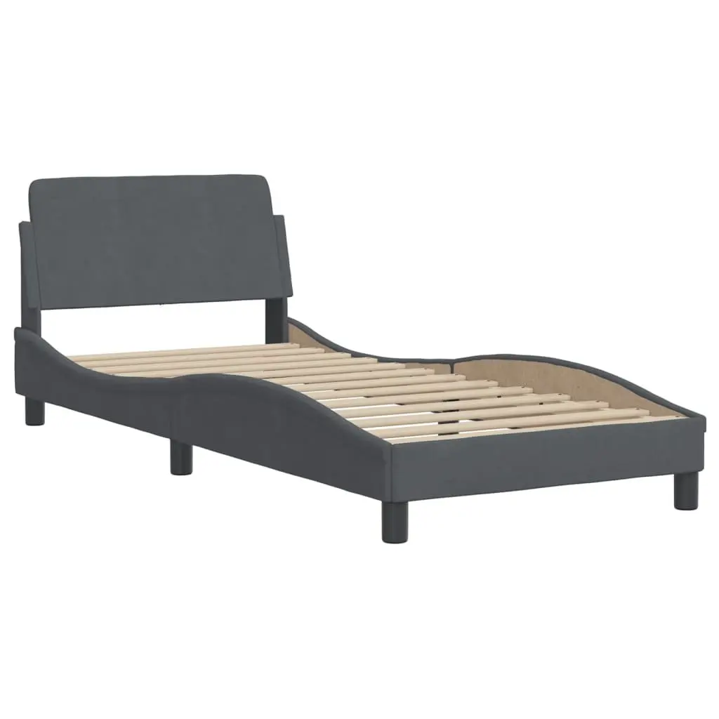 Bed Frame Grey Velvet 90x190 cm Headboard Slatted Base