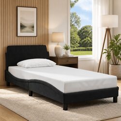 Stylish 90x190 cm Bed Frame with Velvet Headboard