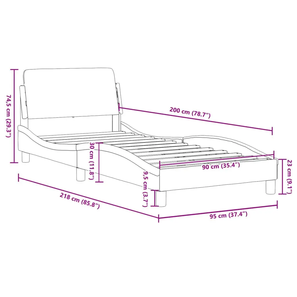 90x190 cm Bed Frame with Velvet Headboard