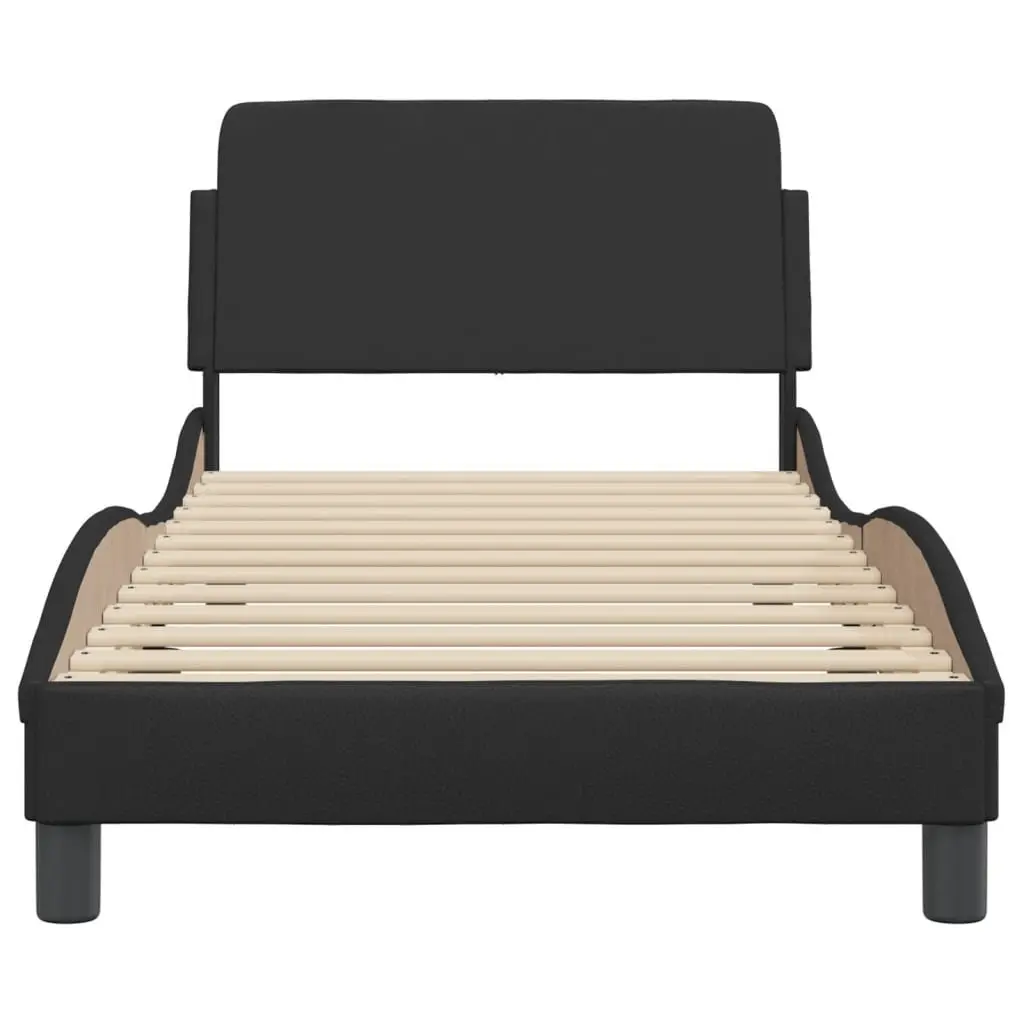 Black Faux Leather Bed Frame 90x190 cm with Headboard Slat Base