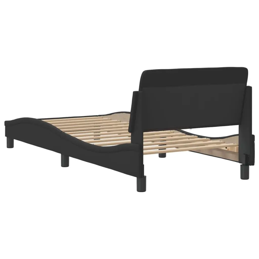 Black Faux Leather Bed Frame 90x190 cm with Headboard Slat Base