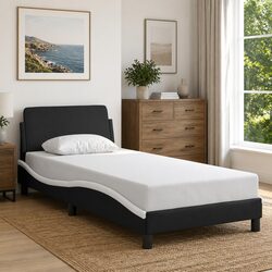 Bed Frame with Headboard 90x190 cm Black White Faux Leather Modern Bedroom