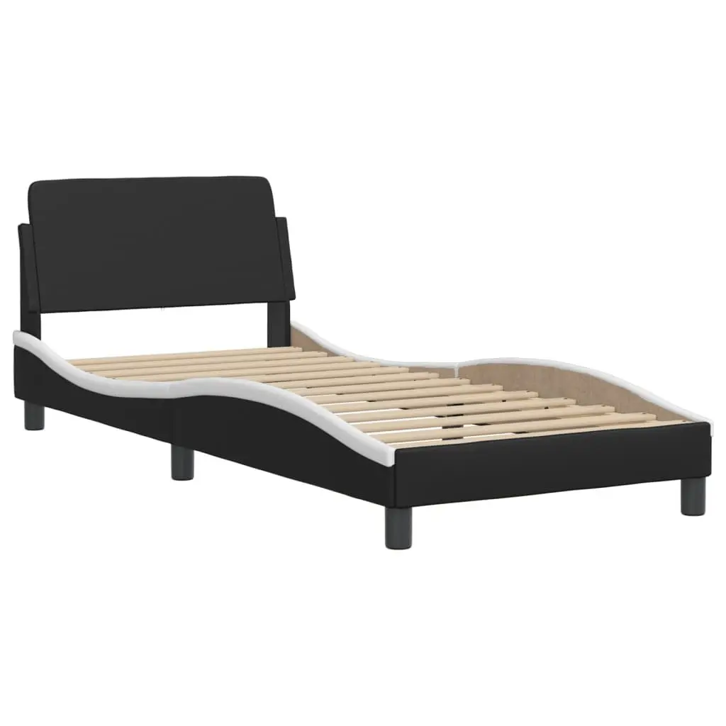 Bed Frame with Headboard 90x190 cm Black White Faux Leather Modern Bedroom