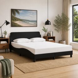 Double Bed Frame with Headboard Black Fabric Bedroom Furniture 137x190cm