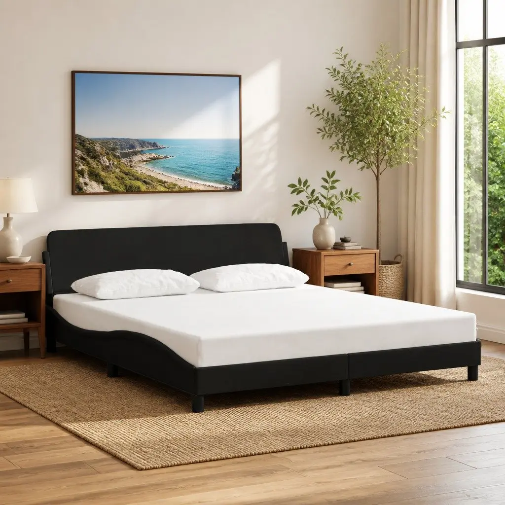 Queen Bed Frame Black 152x203cm Upholstered Fabric Headboard
