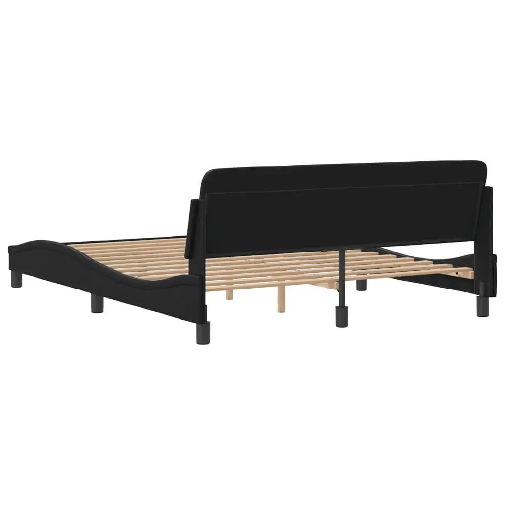 Queen Bed Frame Black Faux Leather with Headboard 152x203cm Bedroom Furniture