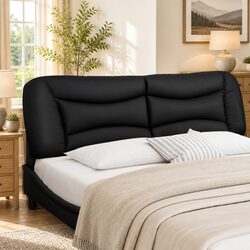 Black Faux Leather Headboard Cushion—Easy Installation