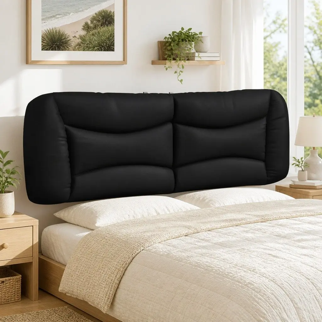 Headboard Cushion Black Faux Leather 153cm Wall Mounted Bed Pillow Upholstered