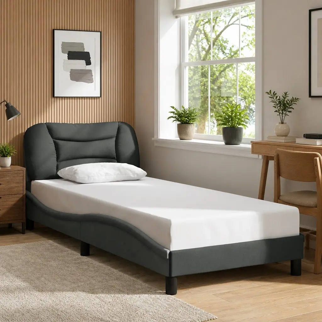 Bed Frame Grey Fabric 90x190 cm Padded Headboard Slatted Base