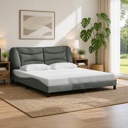 Stylish Grey King Bed Frame 180x200 cm with Cushioned Headboard