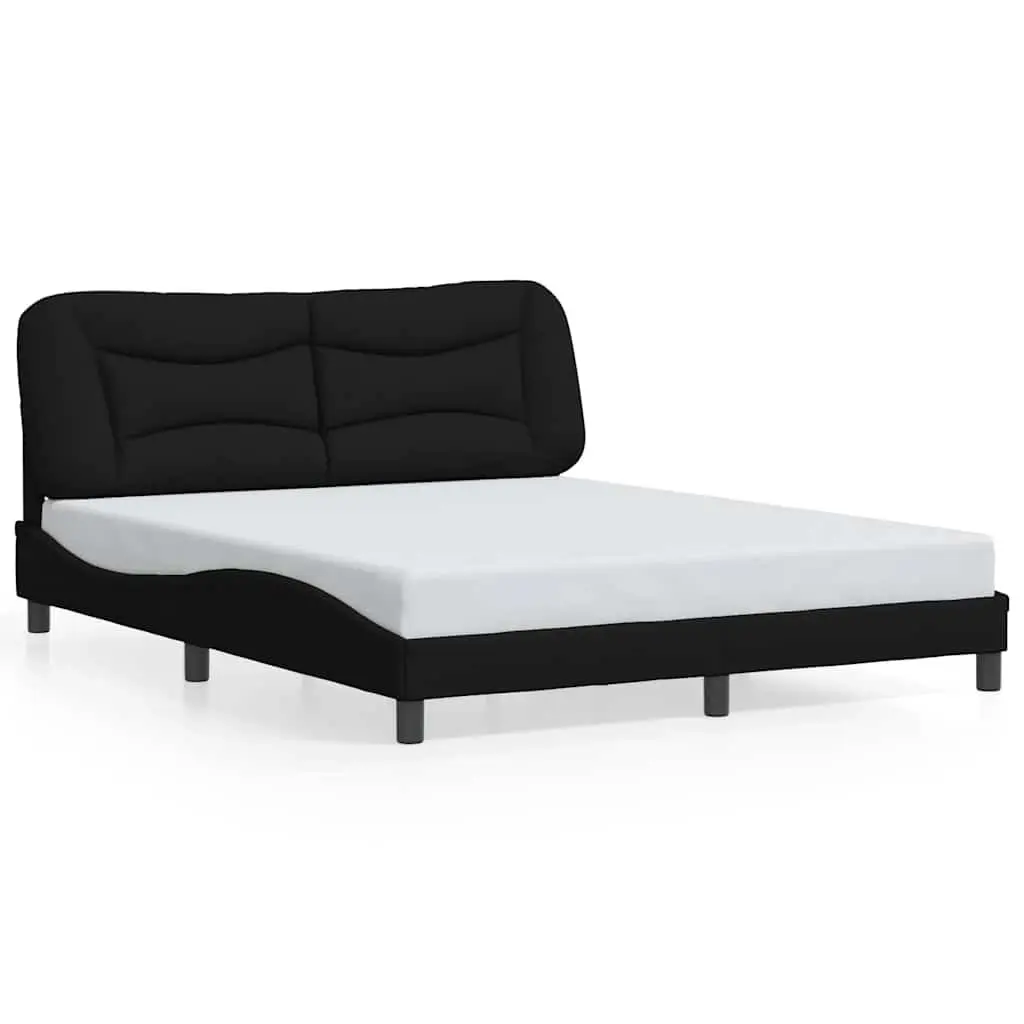 Queen Bed Frame with Fabric Headboard and Plywood Slats Black 152x203cm