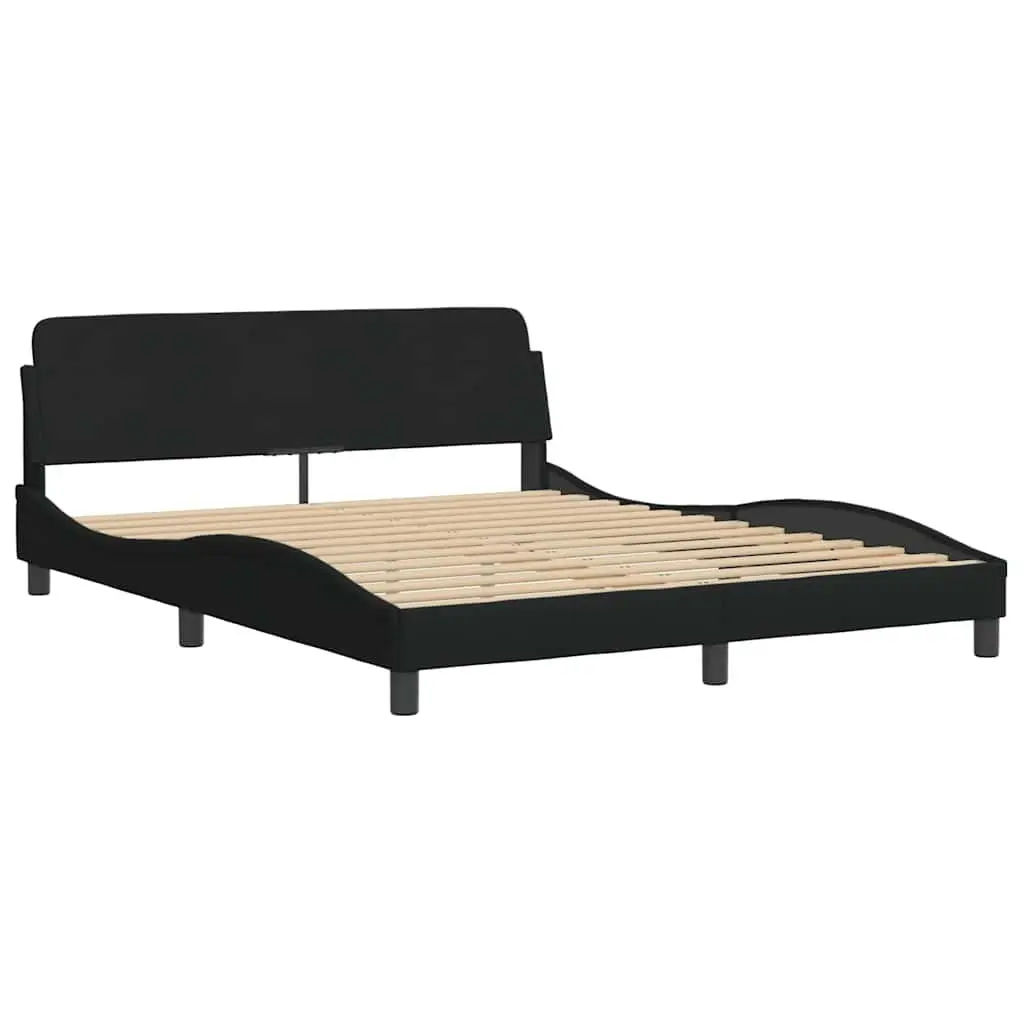 Queen Bed Frame with Fabric Headboard and Plywood Slats Black 152x203cm