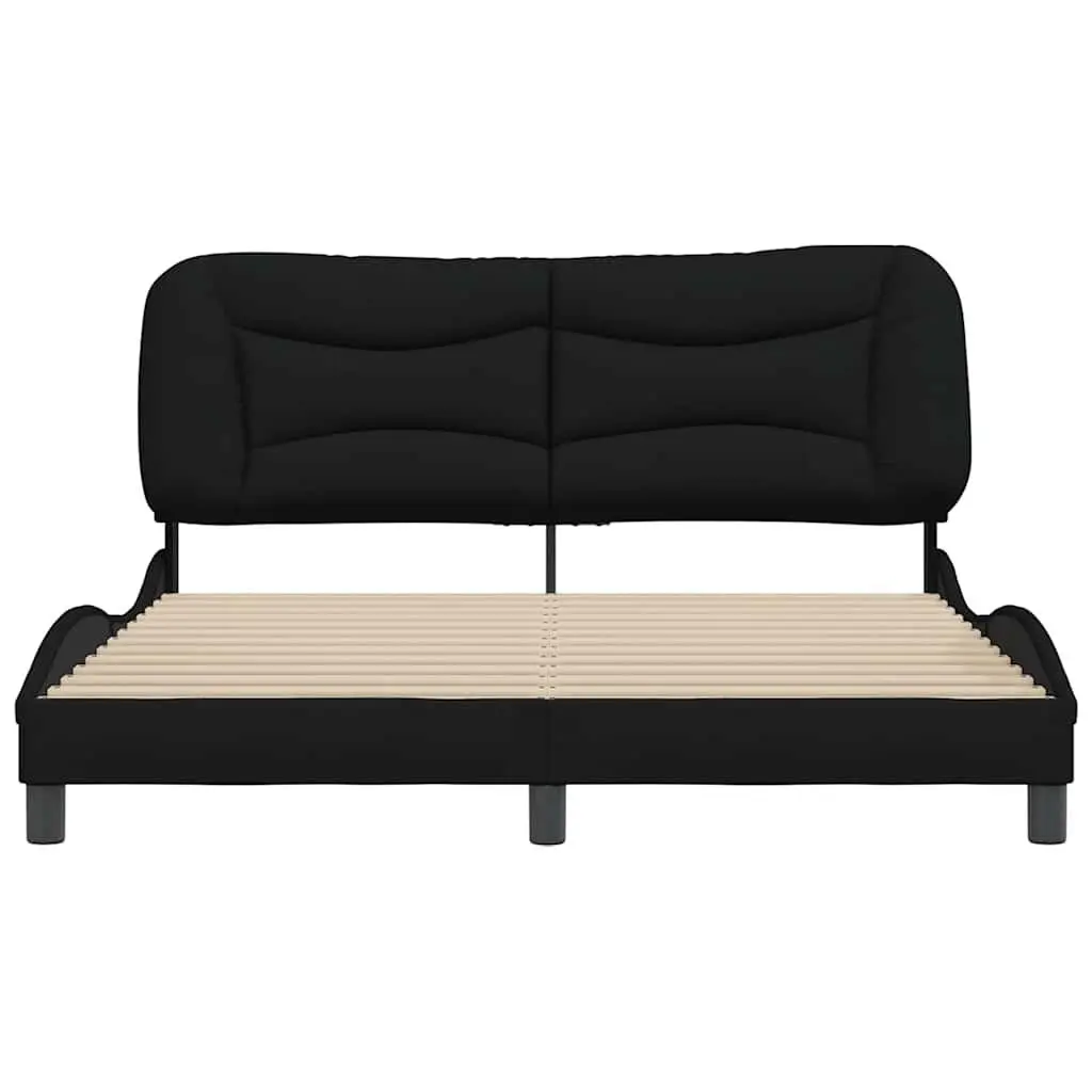 Queen Bed Frame with Fabric Headboard and Plywood Slats Black 152x203cm