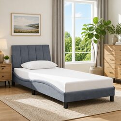 Bed Frame with Headboard Grey Velvet 90x190 cm Slatted Base Modern Design