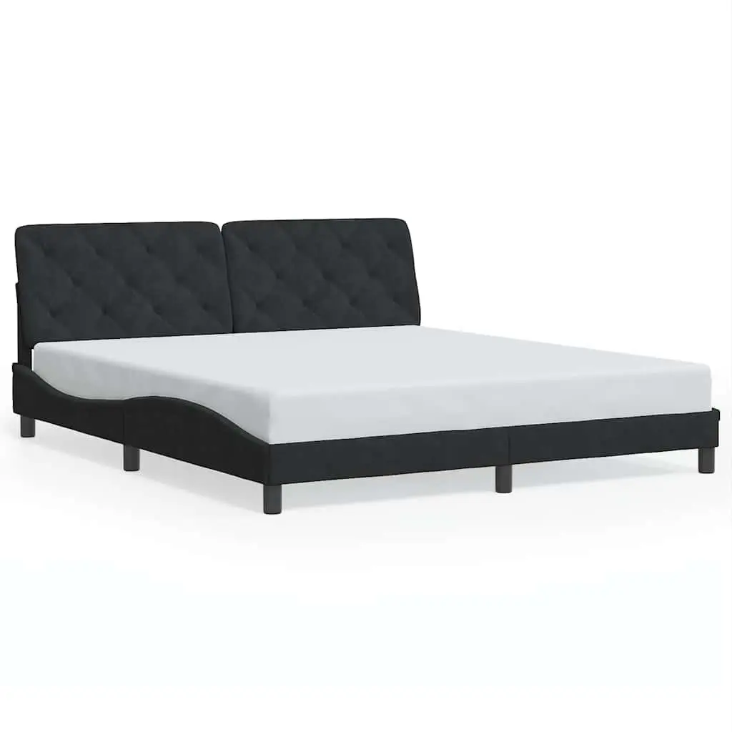 Bed Frame Black 180x200 cm Velvet Upholstery Headboard Plywood Slats