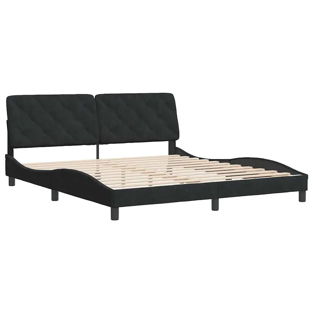 Bed Frame Black 180x200 cm Velvet Upholstery Headboard Plywood Slats