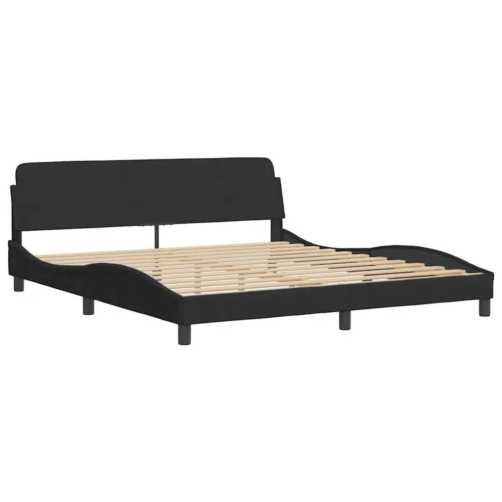 Bed Frame Black 180x200 cm Velvet Upholstery Headboard Plywood Slats