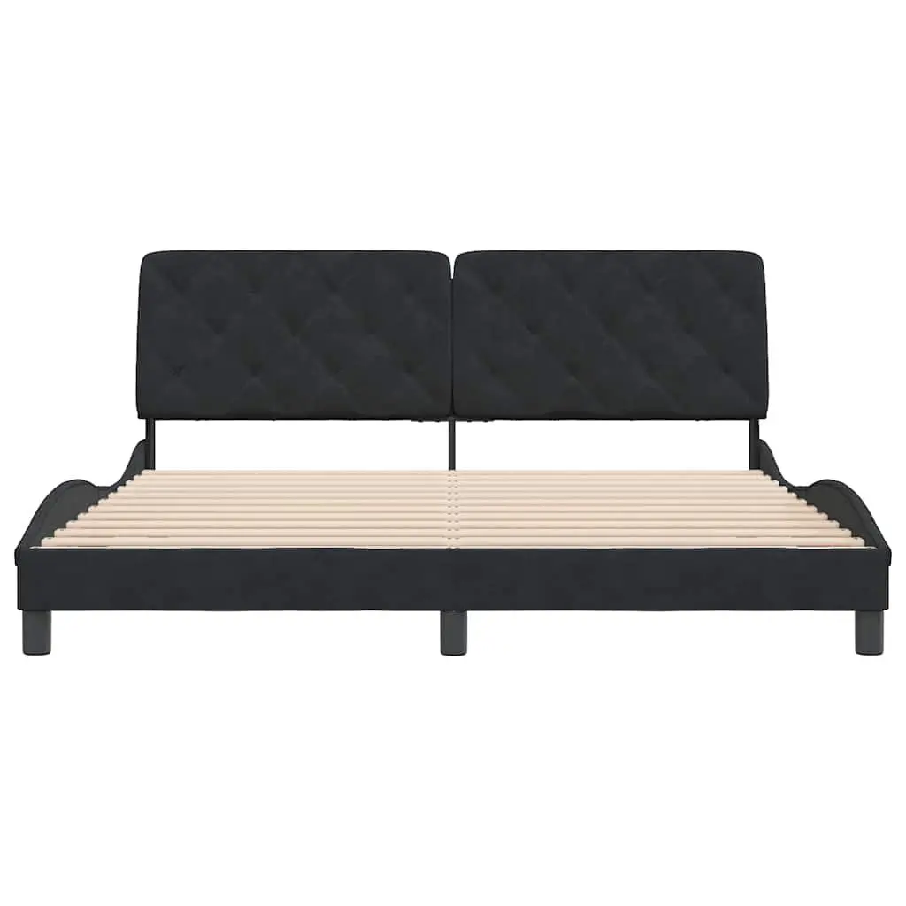 Bed Frame Black 180x200 cm Velvet Upholstery Headboard Plywood Slats