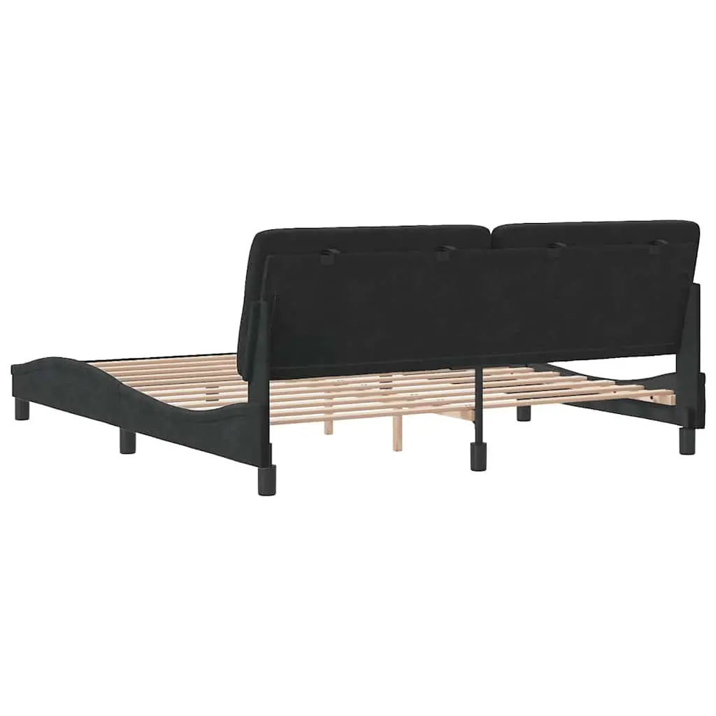 Bed Frame Black 180x200 cm Velvet Upholstery Headboard Plywood Slats