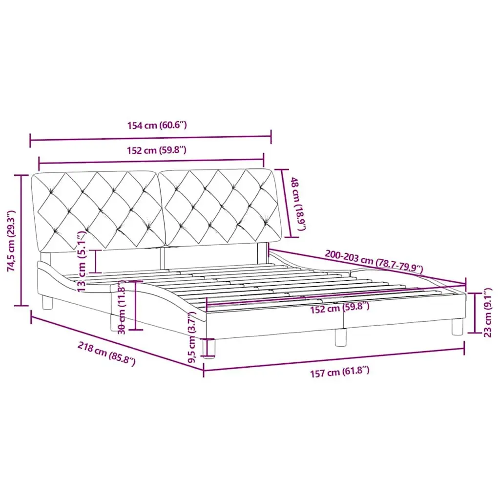 Queen Bed Frame Black Velvet 152x203 cm Headboard Bedroom Furniture without