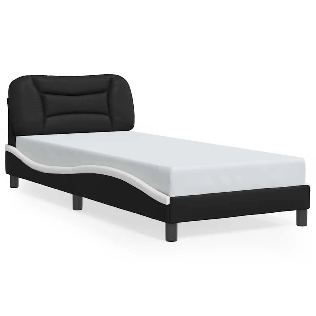 Bed Frame Black 90x190 cm with Headboard Pillow Slatted Base