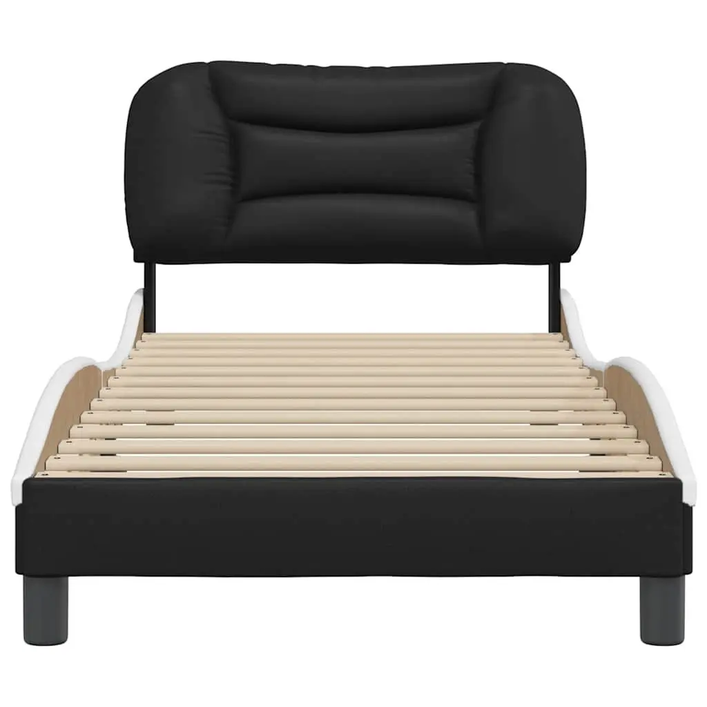 Bed Frame Black 90x190 cm with Headboard Pillow Slatted Base