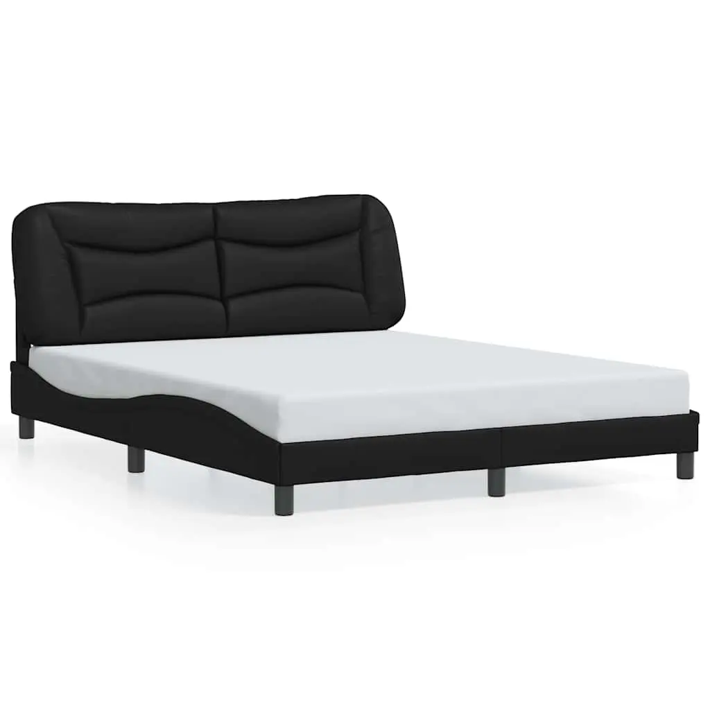 Queen Bed Frame Black Faux Leather Headboard Bedroom Furniture 152x203 cm