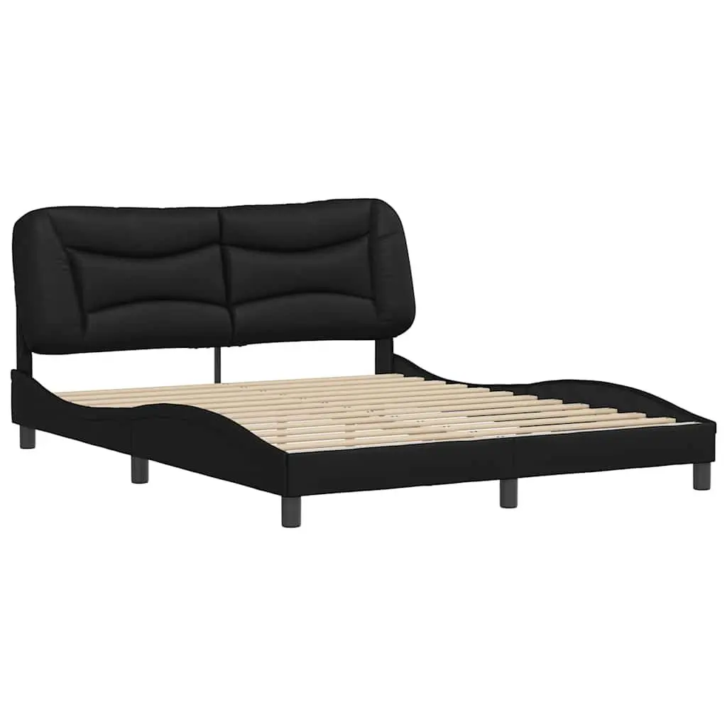 Queen Bed Frame Black Faux Leather Headboard Bedroom Furniture 152x203 cm