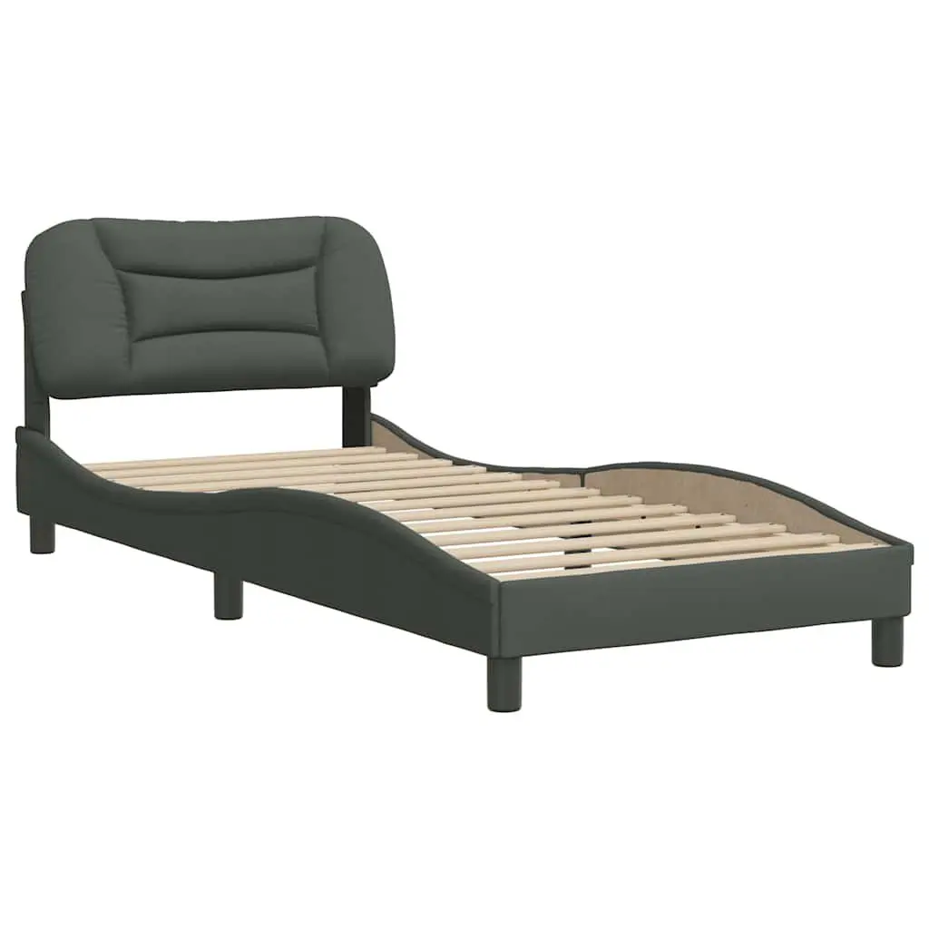 Fabric Bed Frame Grey 90 x 190 cm Cushioned Headboard Slatted Base Modern Bedroom Furniture