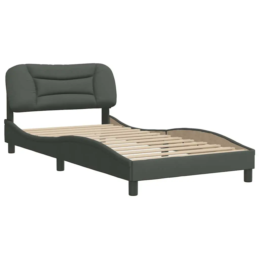 Bed Frame Grey 107x203cm Upholstered Headboard Plywood Slats Support