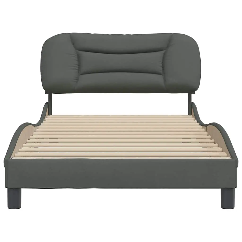 Bed Frame Grey 107x203cm Upholstered Headboard Plywood Slats Support